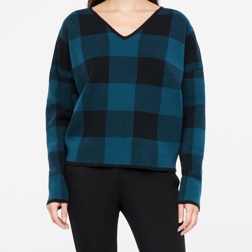 Sarah Pacini blue & black plaid v-neck sweater - One Size - Picture 2 of 7